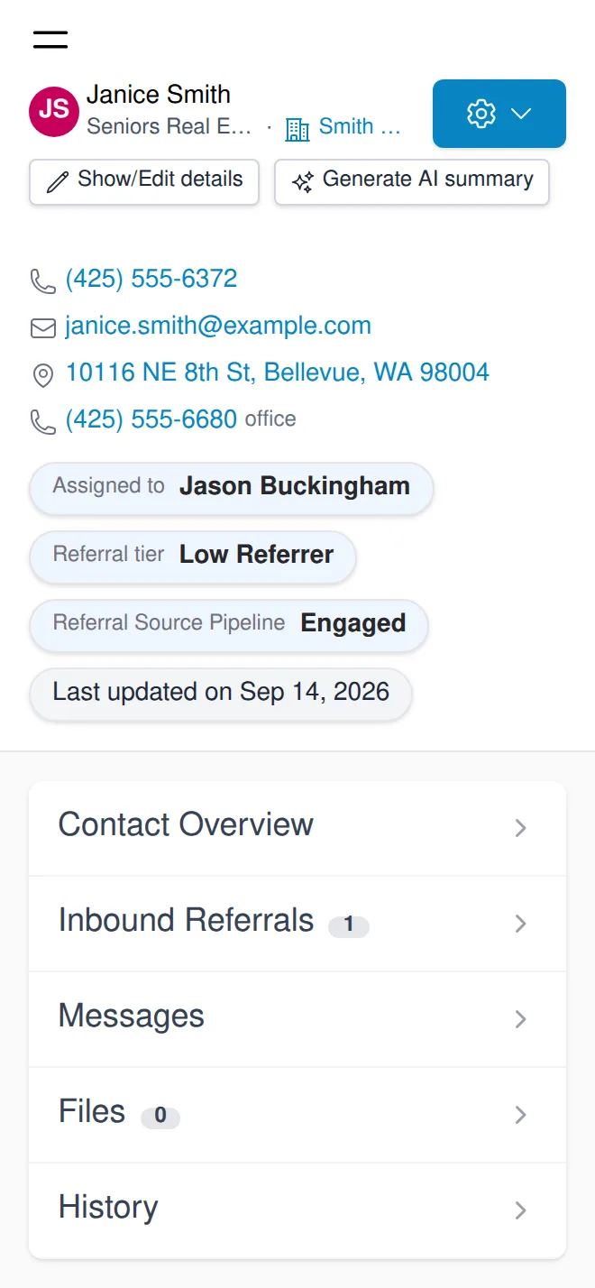 The referral source created from the scanned card