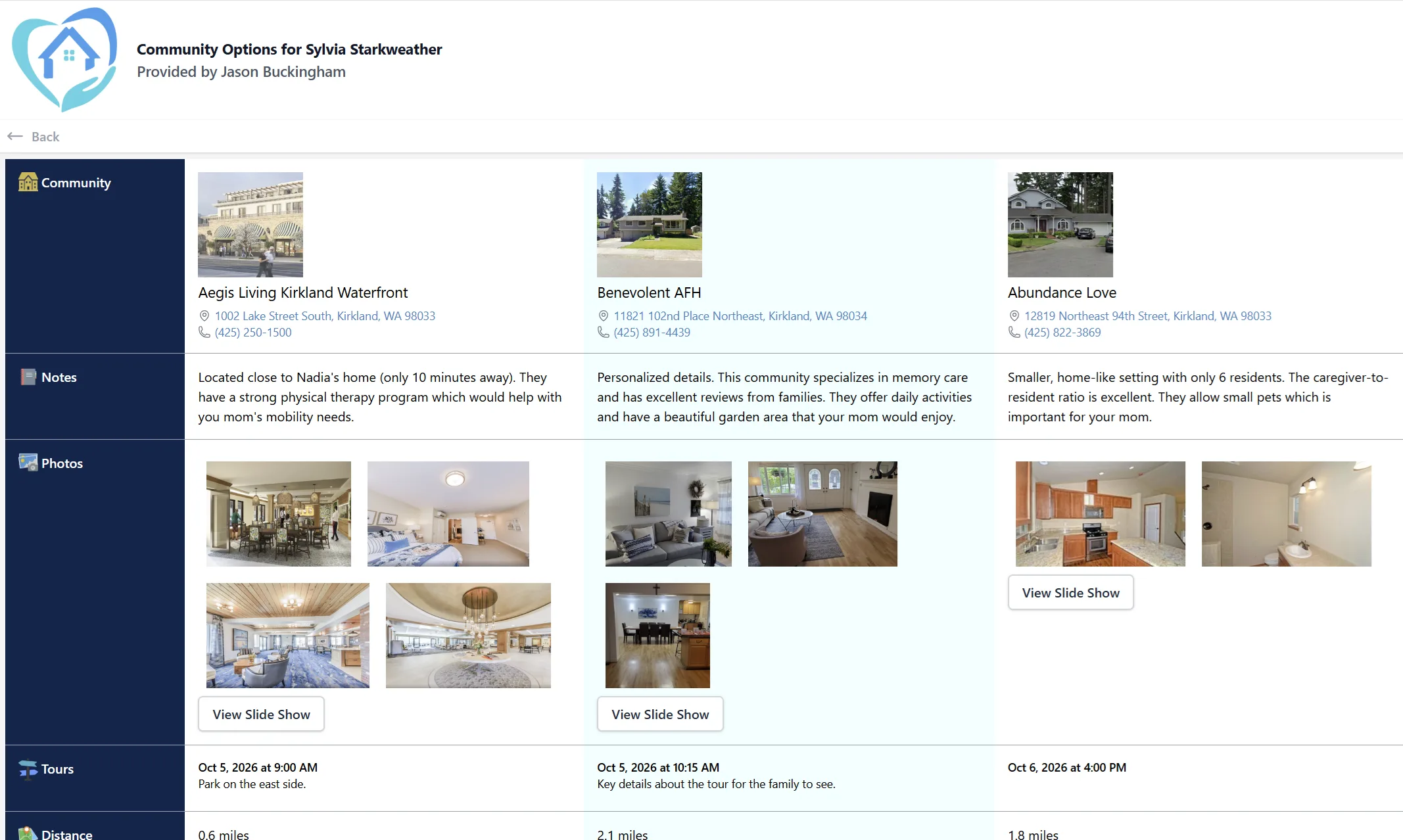 Senior Place side-by-side senior living community comparison