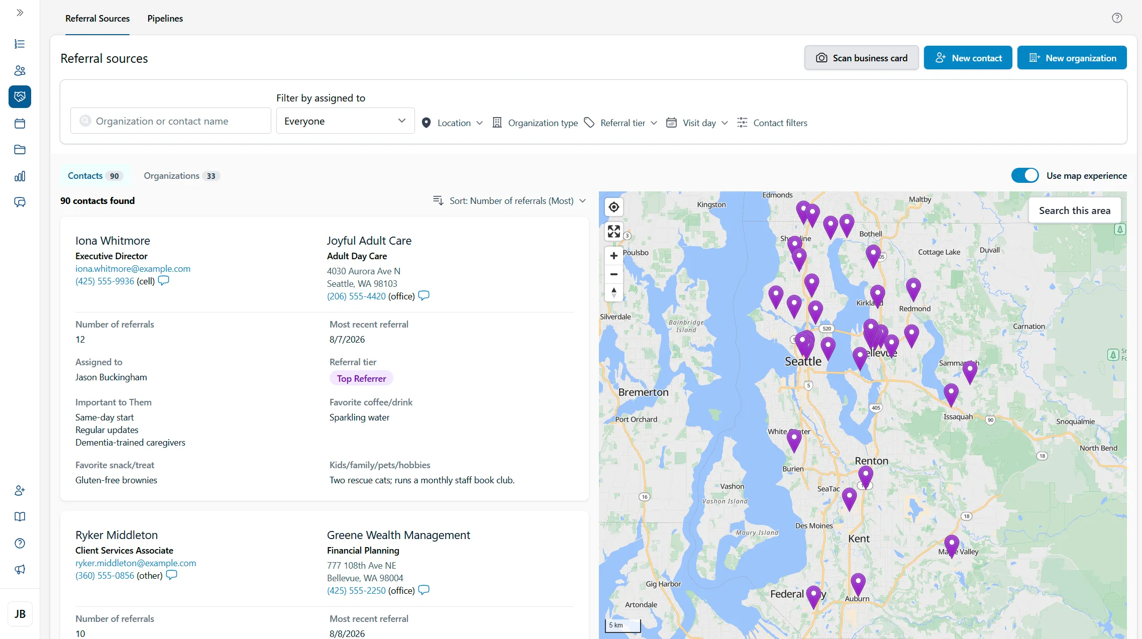 Home care referral sources displayed on a map